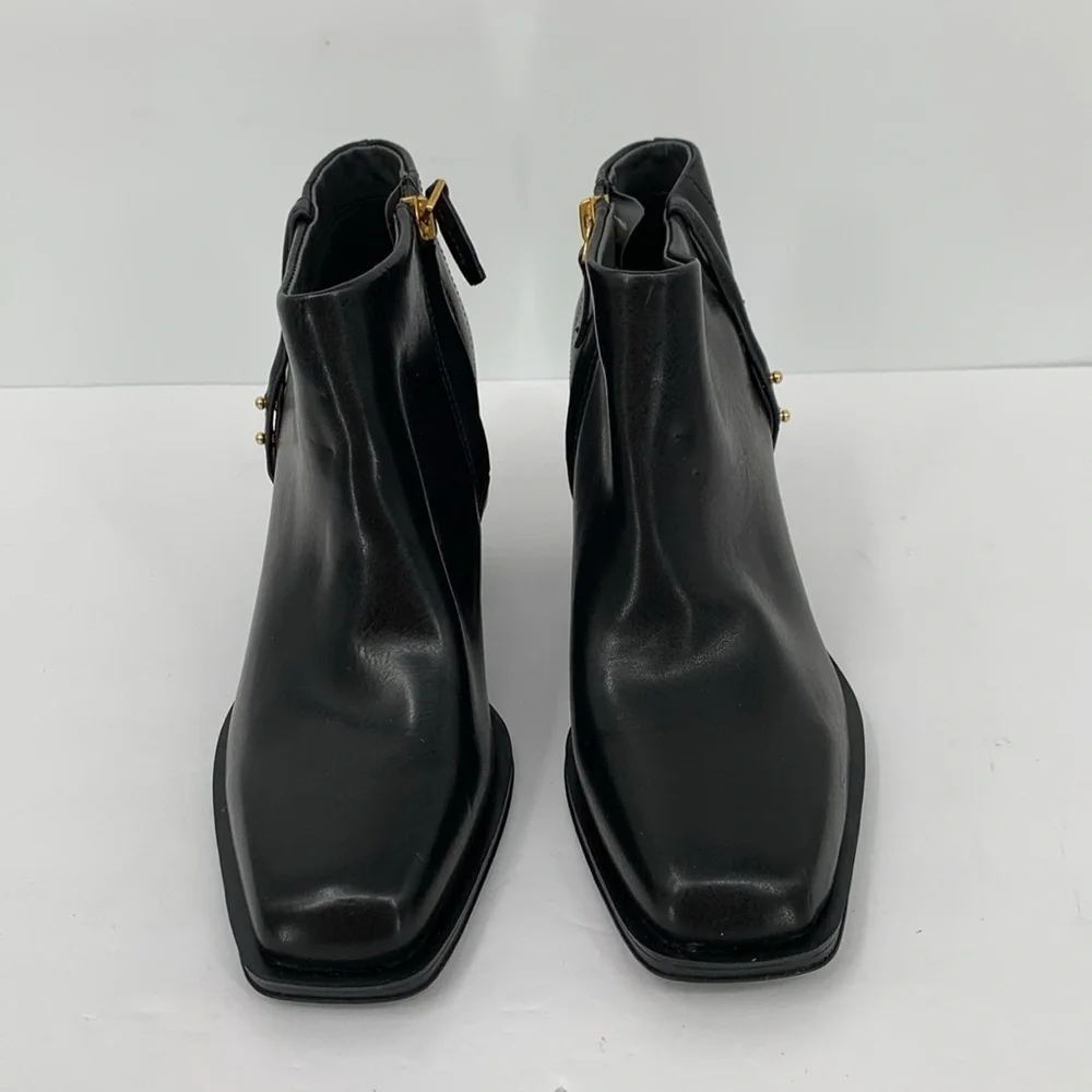 Franco Sarto Vivica heel ankle boot black faux leather zipper square toe new 6
